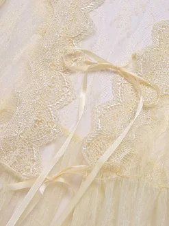 Online Retro Stage 2PCS Apricot 1950s Floral Straps Slit Nightgown & Robe