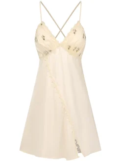 Online Retro Stage 2PCS Apricot 1950s Floral Straps Slit Nightgown & Robe