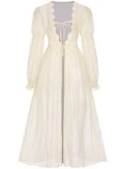 Online Retro Stage 2PCS Apricot 1950s Floral Straps Slit Nightgown & Robe