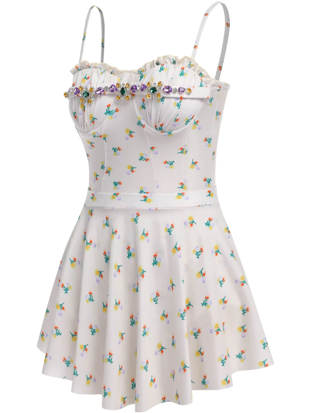 Best Retro Stage 2PCS 1950s Floral One-Piece Swimsuit & Skirt Beige