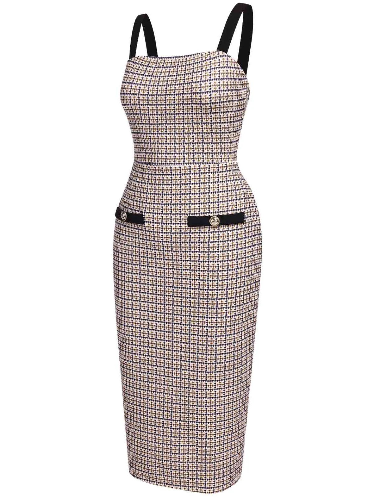 Fashion Retro Stage 2PCS 1960s Knitted Straps Pencil Dress & Short Coat Beige