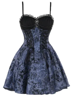 Fashion Retro Stage 2PCS 1980s Gothic Cape Cardigan & Floral Embroidered Dress Black & Blue