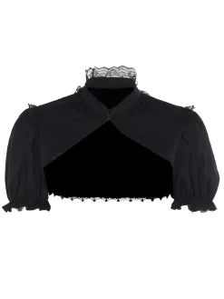 Fashion Retro Stage 2PCS 1980s Gothic Cape Cardigan & Floral Embroidered Dress Black & Blue
