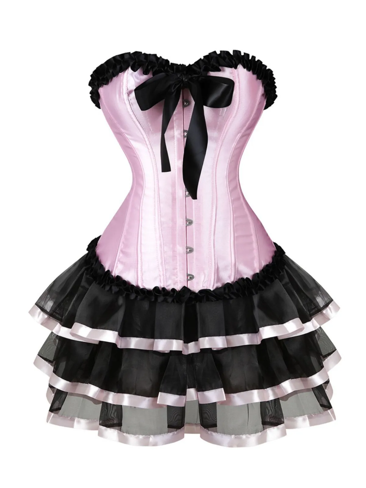 Hot Retro Stage 2PCS 1980s Steampunk Strapless Corset & Skirt Black & Pink