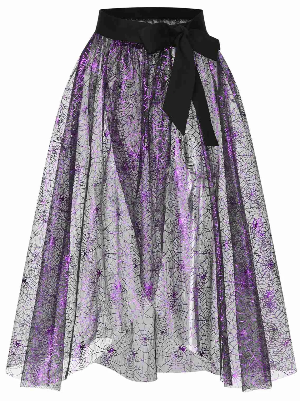 Fashion Retro Stage 2PCS & Purple 1950s Spiderweb Mesh Romper & Skirt Cover-Up Black