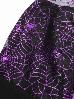 Fashion Retro Stage 2PCS & Purple 1950s Spiderweb Mesh Romper & Skirt Cover-Up Black