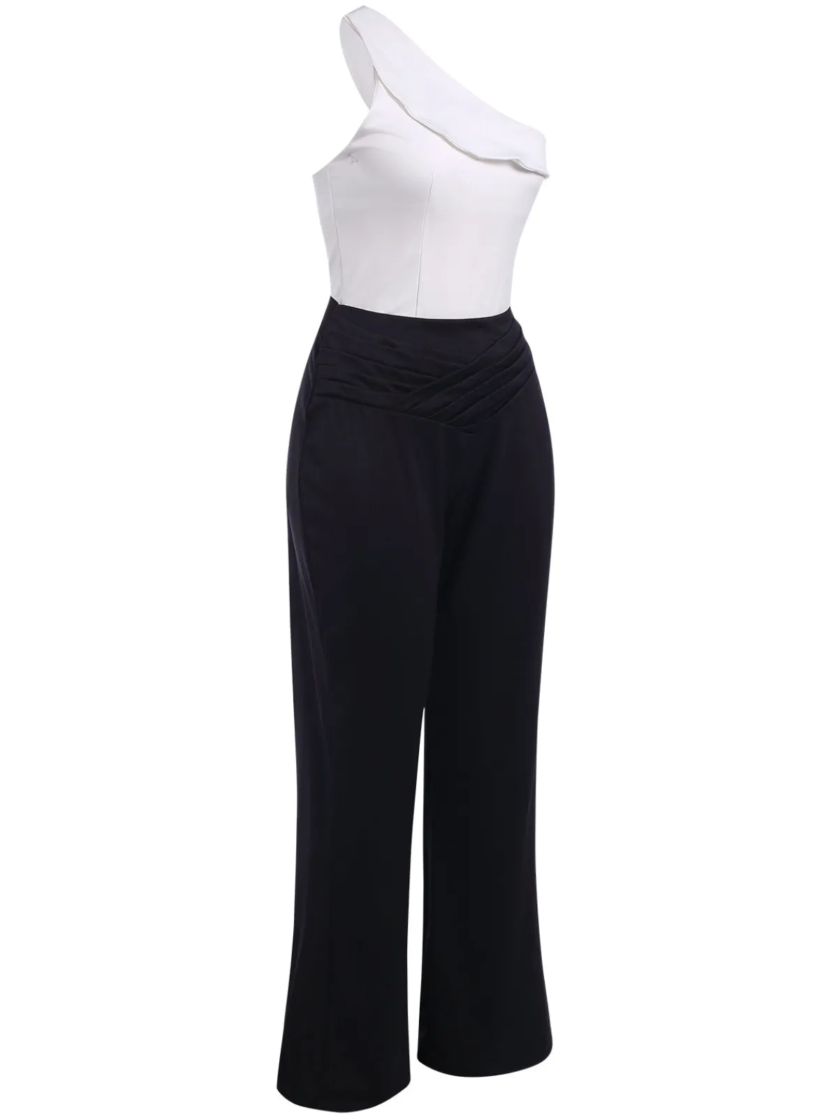 New Retro Stage 2PCS & White 1950s One-Shoulder Top & Pants Black