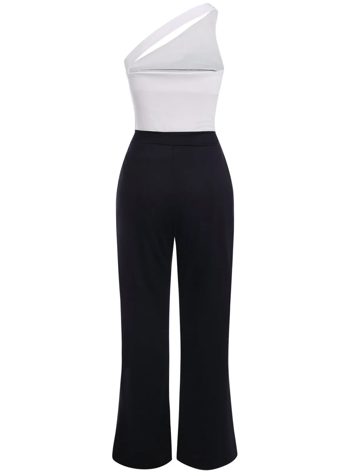 New Retro Stage 2PCS & White 1950s One-Shoulder Top & Pants Black