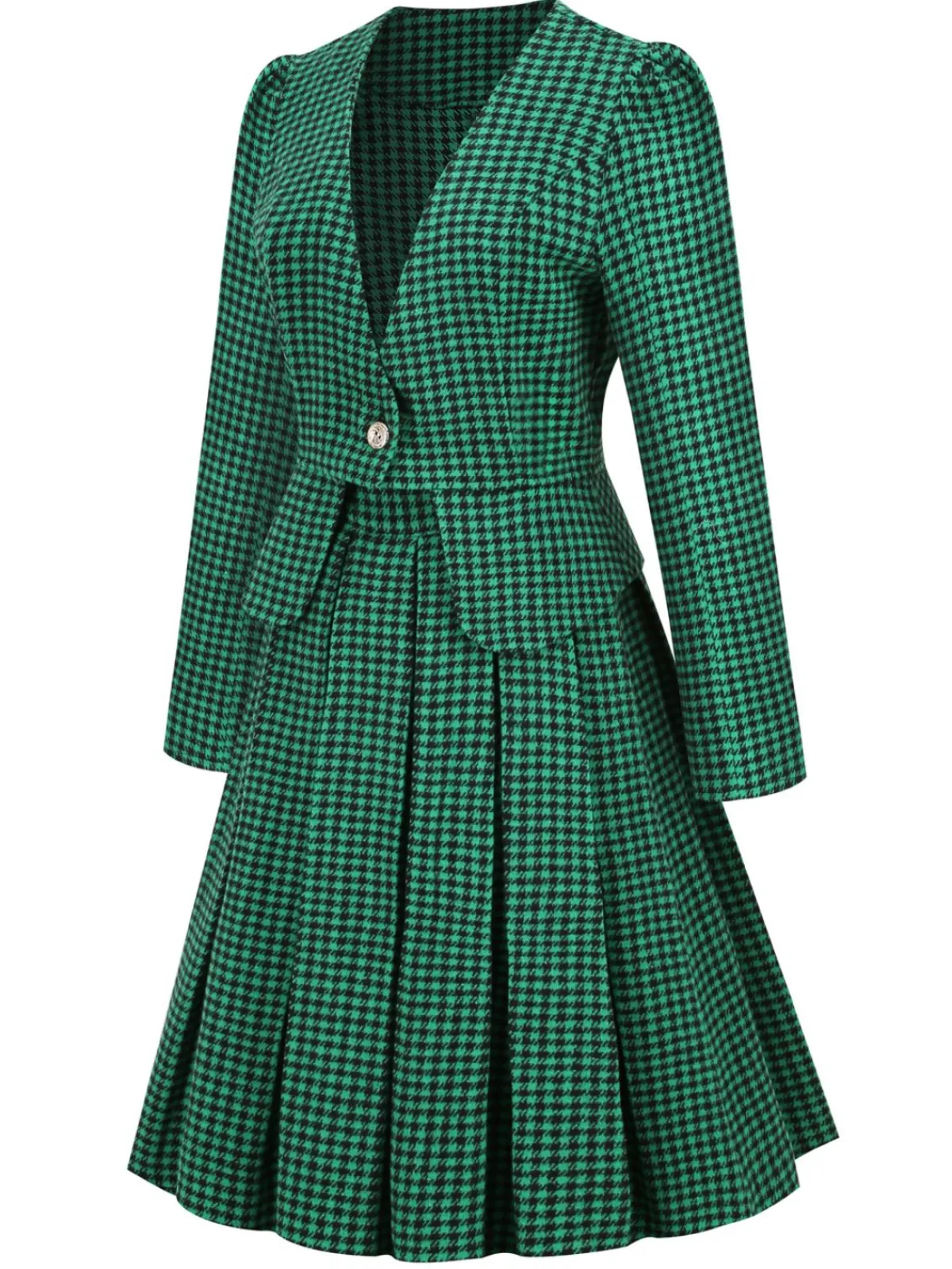 Clearance Retro Stage 2PCS Black Retro Plaid Blazer & Panel Skirt
