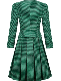 Clearance Retro Stage 2PCS Black Retro Plaid Blazer & Panel Skirt