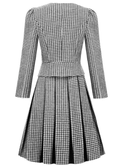 Clearance Retro Stage 2PCS Black Retro Plaid Blazer & Panel Skirt