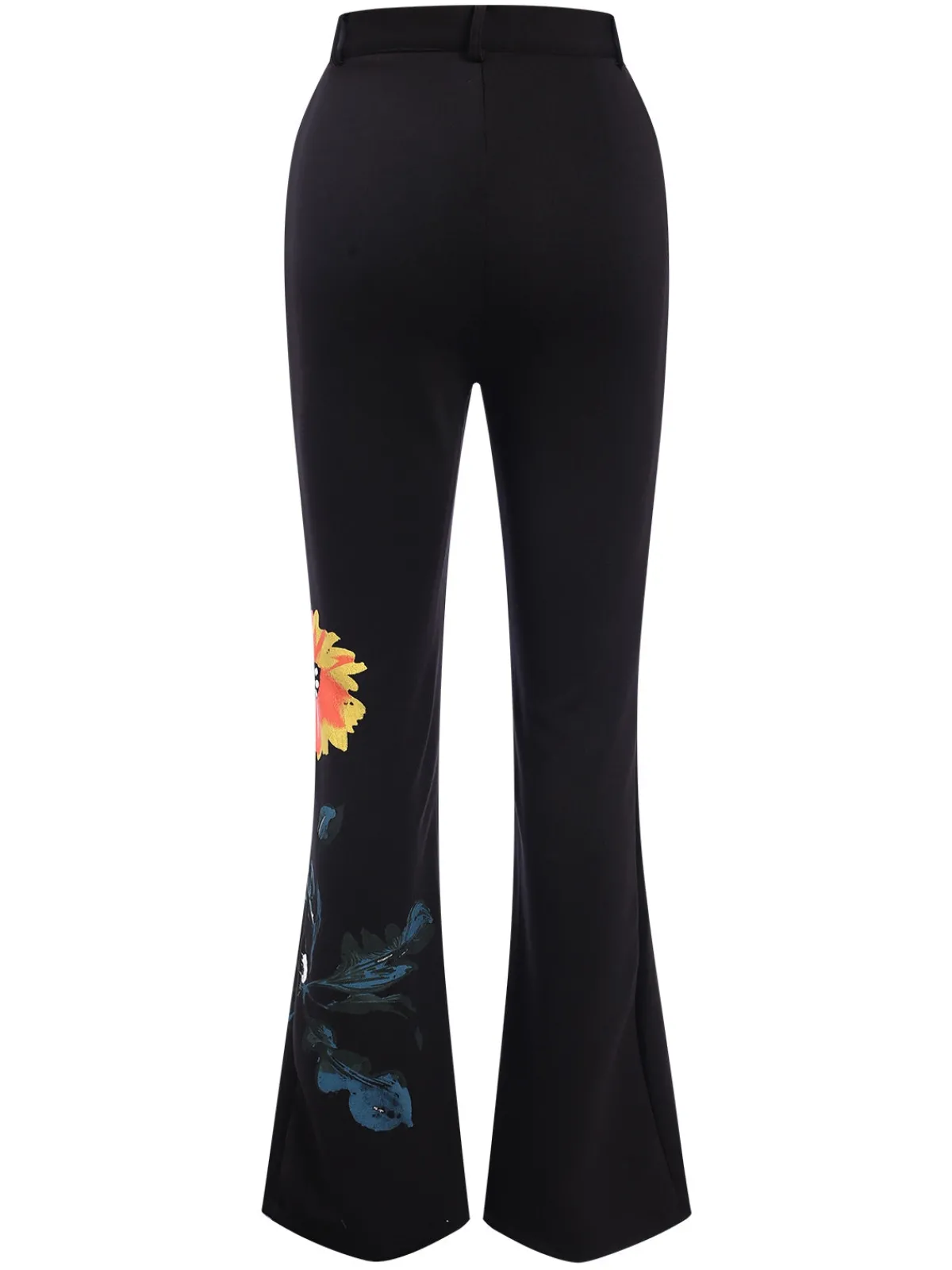 Best Retro Stage 3PCS 1960s Floral Long Coat & Top & Pants Suit Set Black