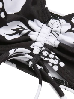 Online Retro Stage 3PCS 1950s Flowers Swimsuit & Cover-Up Black