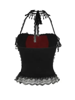 Sale Retro Stage 2PCS 1980s Gothic Steampunk Halter Cross Camisole & Mini Skirt Black