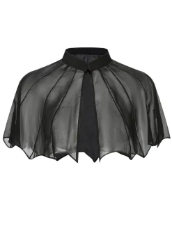 Online Retro Stage 2PCS 1950s Halloween Bat Mesh Dress & Sheer Cape Black