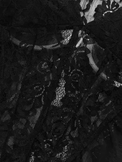 Hot Retro Stage 2PCS 1960s Lace Floral Sheer Top & Skirt Black