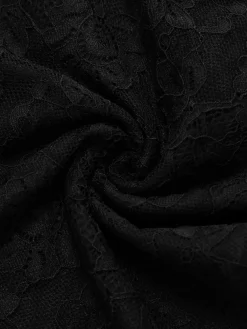 Hot Retro Stage 2PCS 1960s Lace Floral Sheer Top & Skirt Black