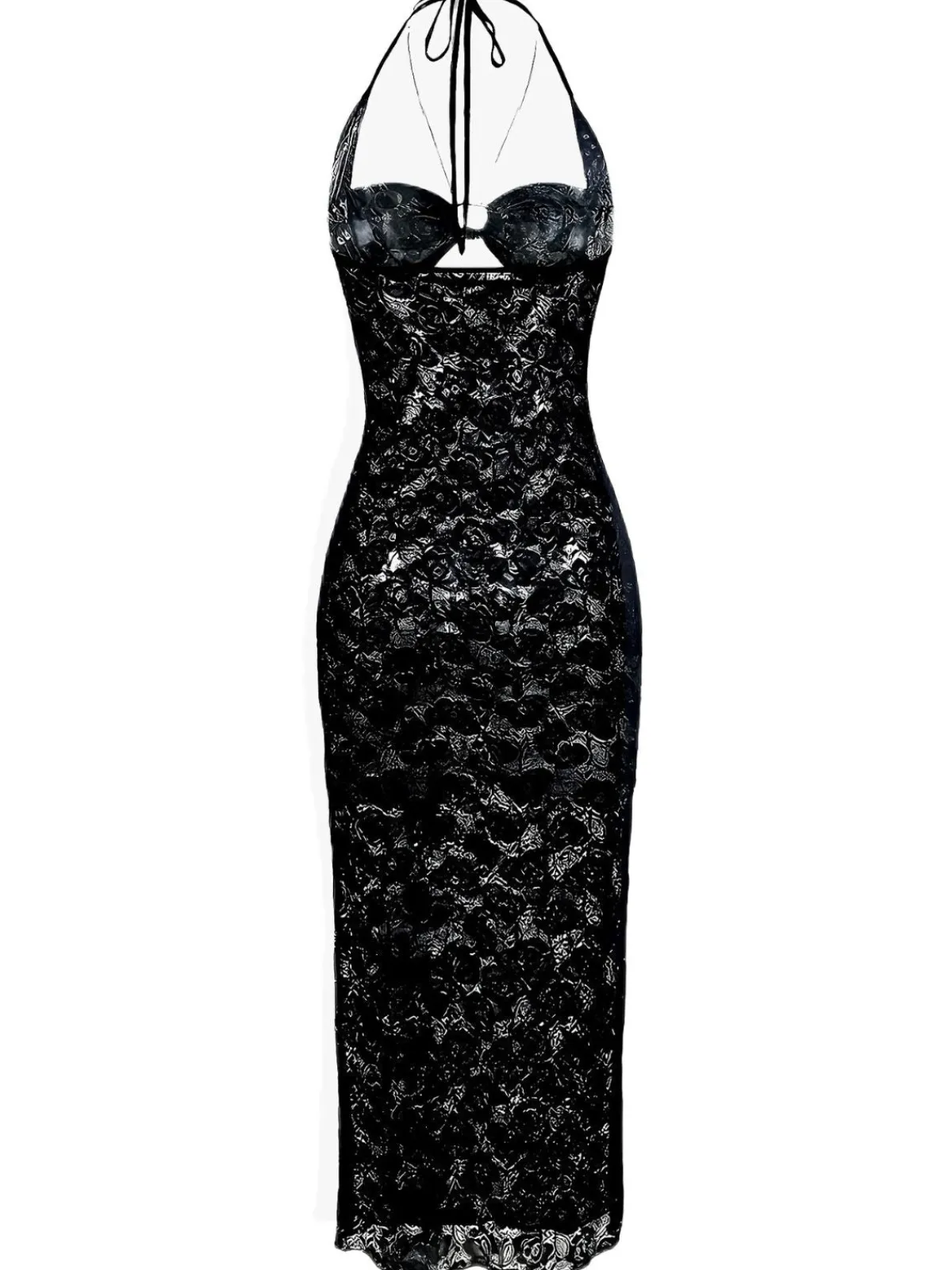 Sale Retro Stage 2PCS 1940s Lace Sheer Sleepwear Set Black