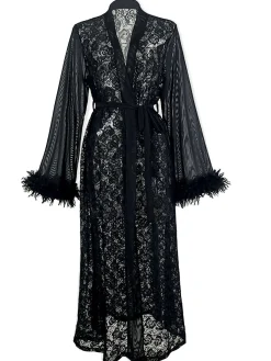 Sale Retro Stage 2PCS 1940s Lace Sheer Sleepwear Set Black
