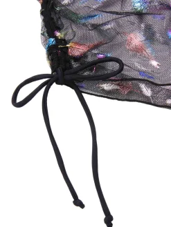 Discount Retro Stage 2PCS 1940s Lace-Up Feather Print Bikini Set & Cover-Up Black