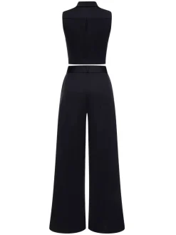 Online Retro Stage 2PCS 1960s Lapel Sleeveless Vest & Pants Black