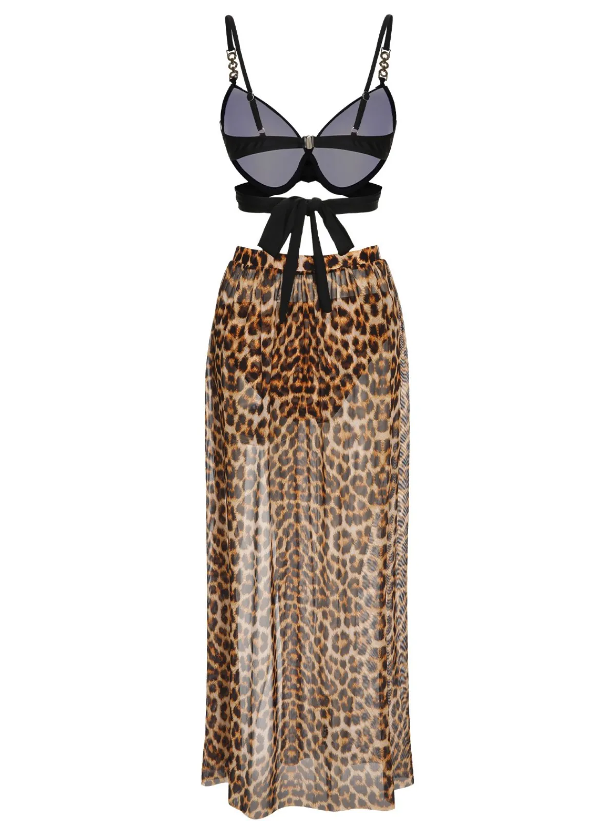 New Retro Stage 3PCS 1950s Leopard Swimsuit & Cover-Up Black