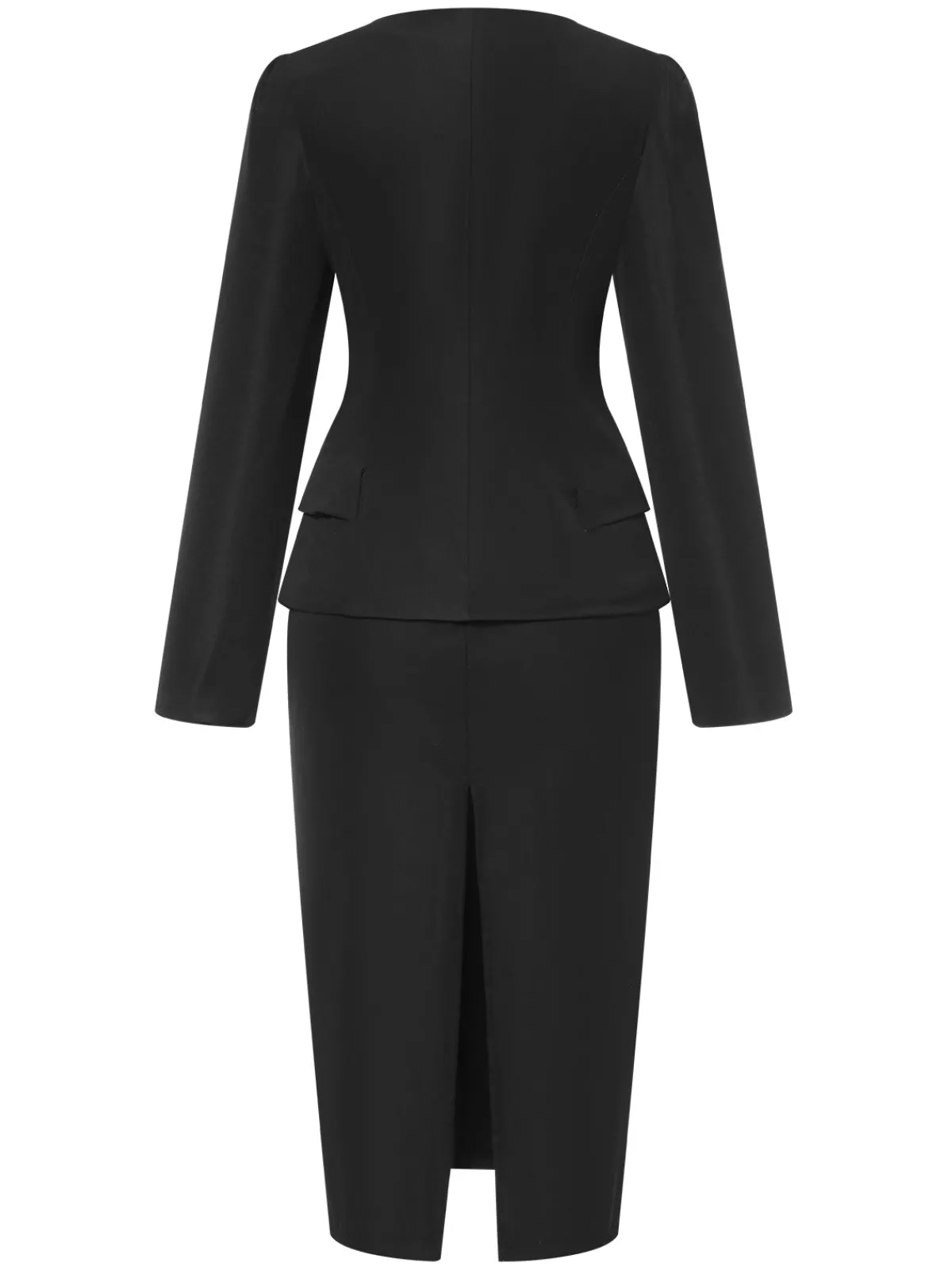Outlet Retro Stage 2PCS 1960s Solid Square Neck Top & Back-Slit Skirt Black