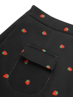 Hot Retro Stage 2PCS 1960s Strawberry Blazer & Pencil Skirt Black