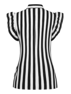 Fashion Retro Stage 2PCS 1930s Stripes Tie Collar Blouse & Suspender Pants Black