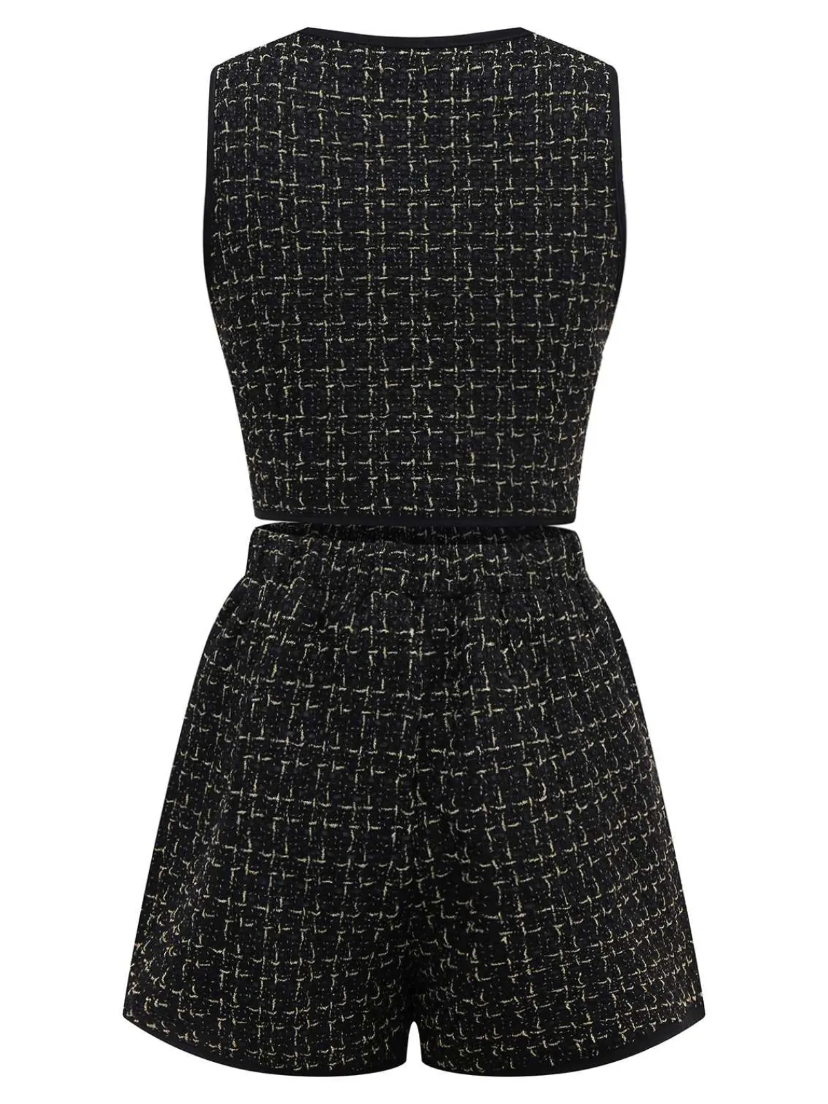 Fashion Retro Stage 2PCS 1970s Tweed Plaids Vest & Shorts Black