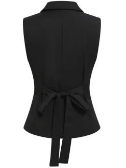 Clearance Retro Stage 2PCS 1960s V-Neck Vest Top & Pleated Skirt Black