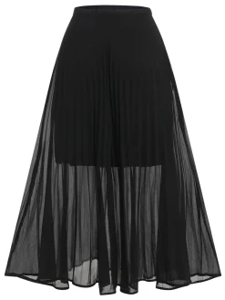 Clearance Retro Stage 2PCS 1960s V-Neck Vest Top & Pleated Skirt Black