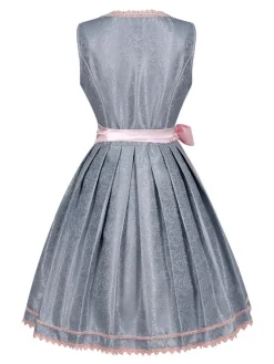 Hot Retro Stage 2PCS 1950s Floral Dress & Mesh Embroidered Apron Blue Grey