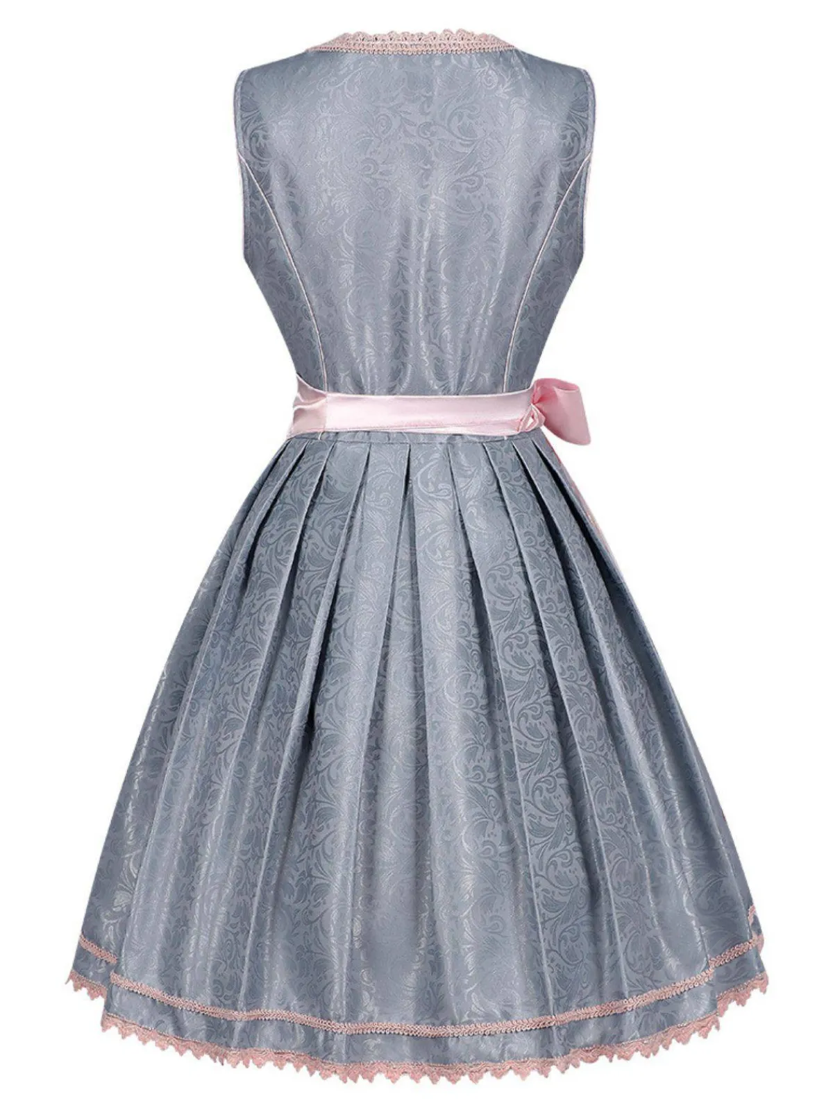 Hot Retro Stage 2PCS 1950s Floral Dress & Mesh Embroidered Apron Blue Grey