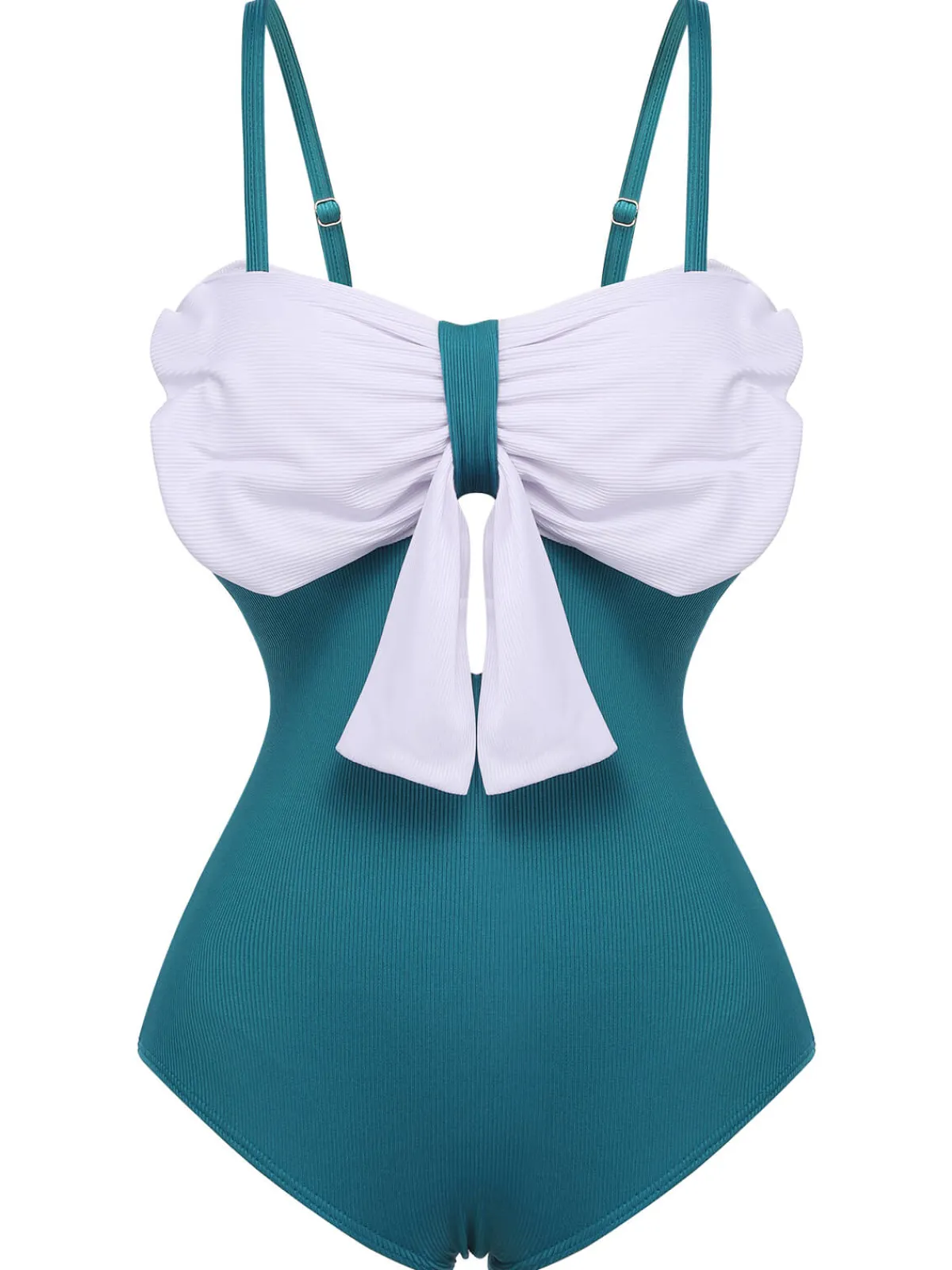 Online Retro Stage 2PCS 1930s Bow Strap Swimsuit & Skirt Blue