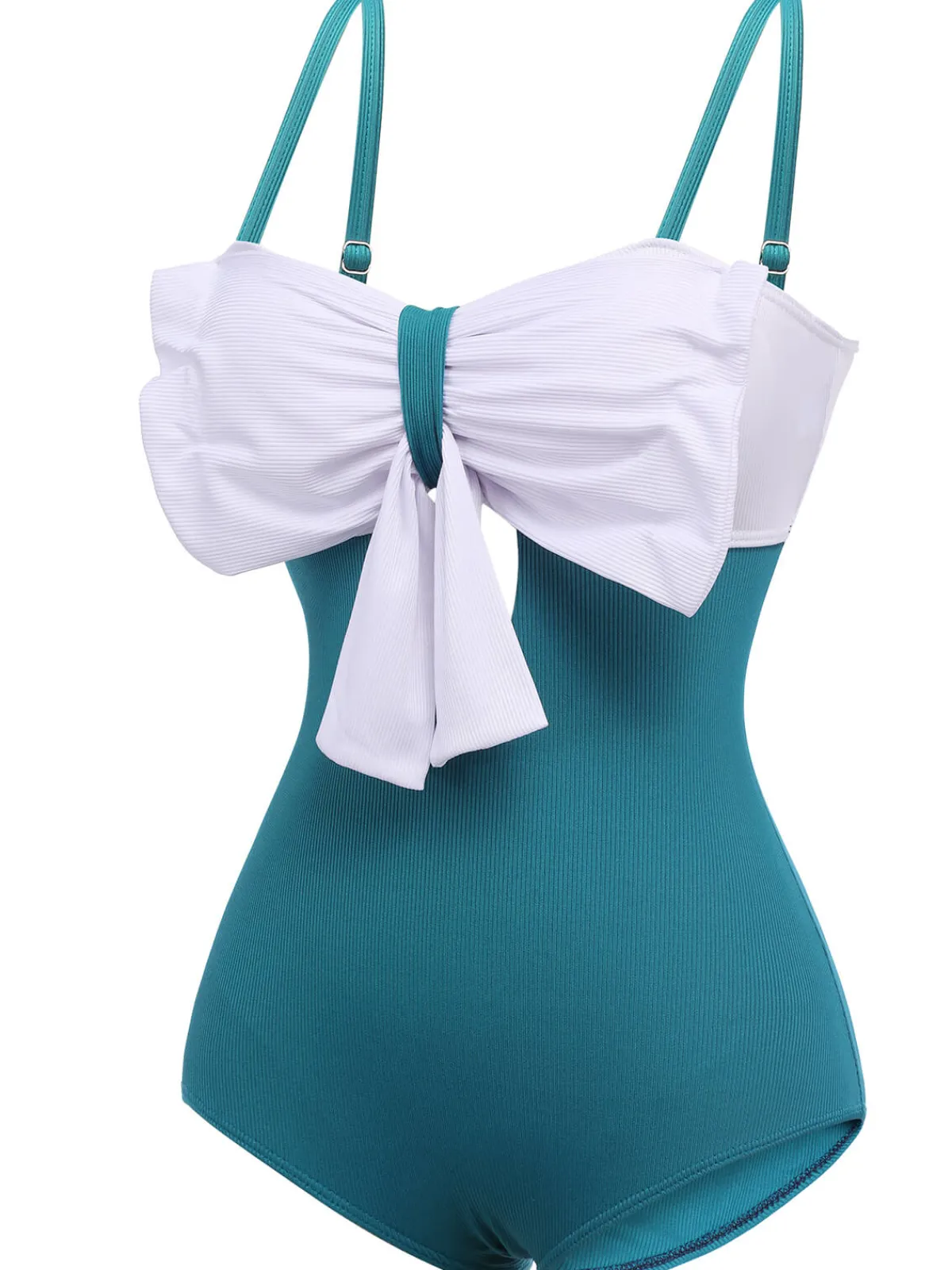 Online Retro Stage 2PCS 1930s Bow Strap Swimsuit & Skirt Blue