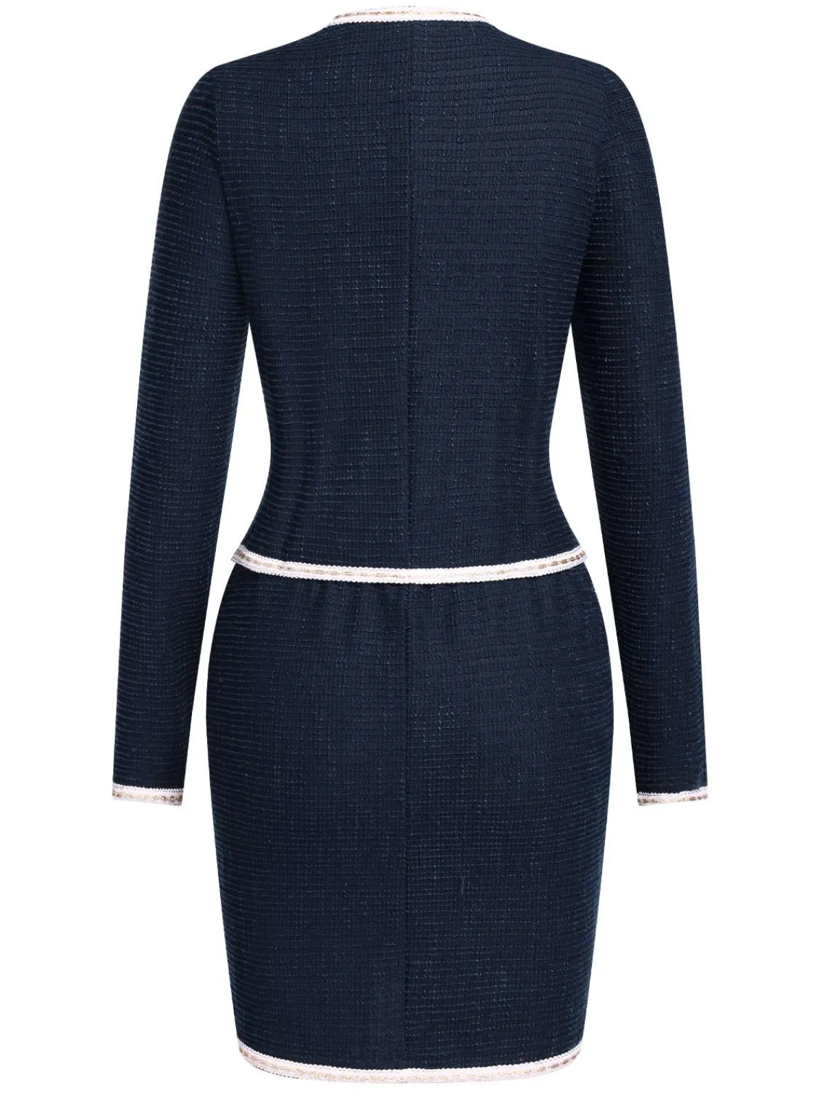 Best Retro Stage 2PCS Blue 1960s Contrast Short Coat & Pencil Skirt Dark Blue