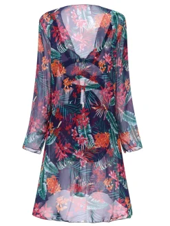 Clearance Retro Stage 2PCS Blue 1960s Floral Plant Print Bikini Sets & Cover-Up Dark Blue