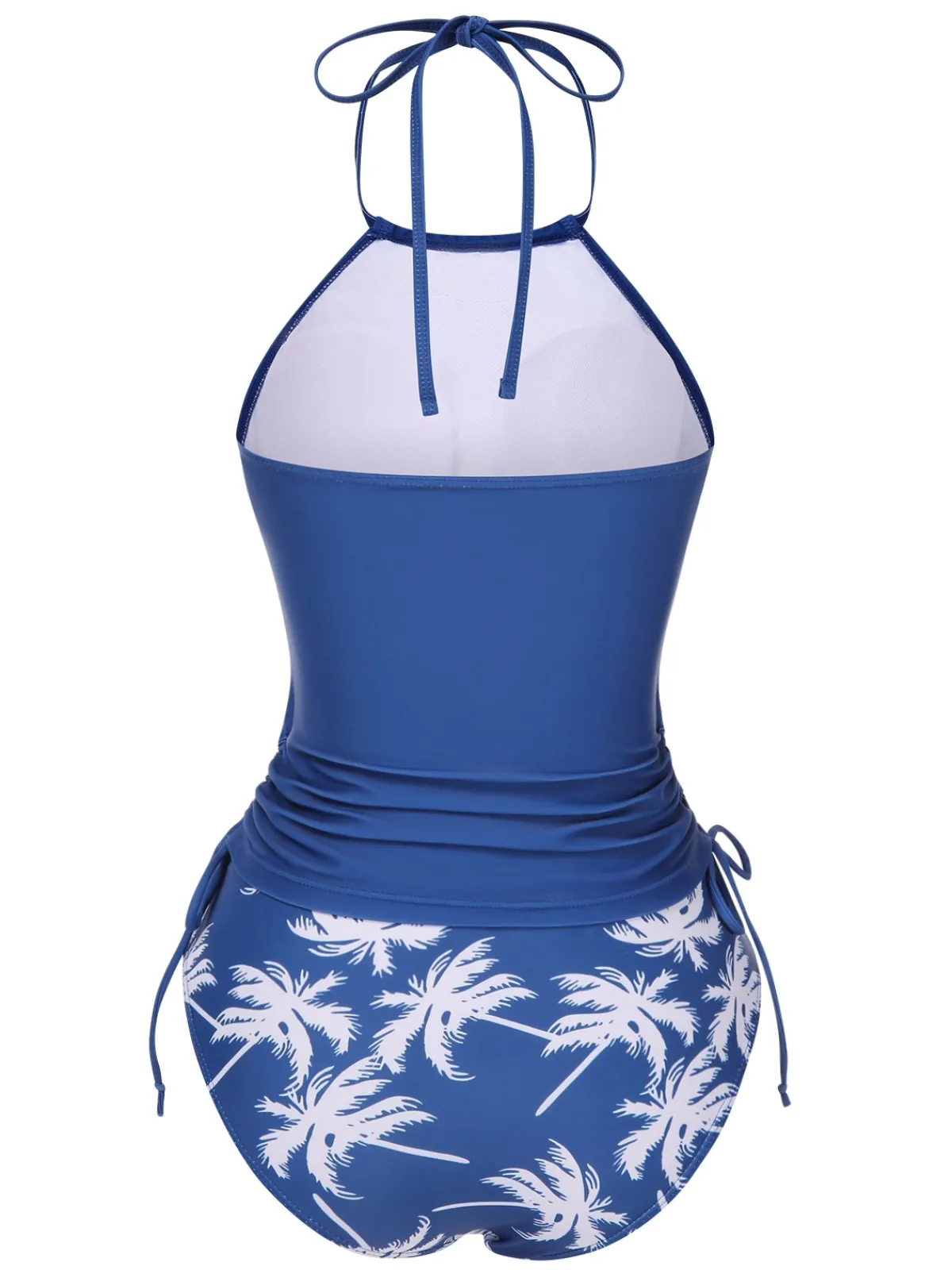 Discount Retro Stage 2PCS 1960s Knot Tropical Print Halter Swimsuit Blue