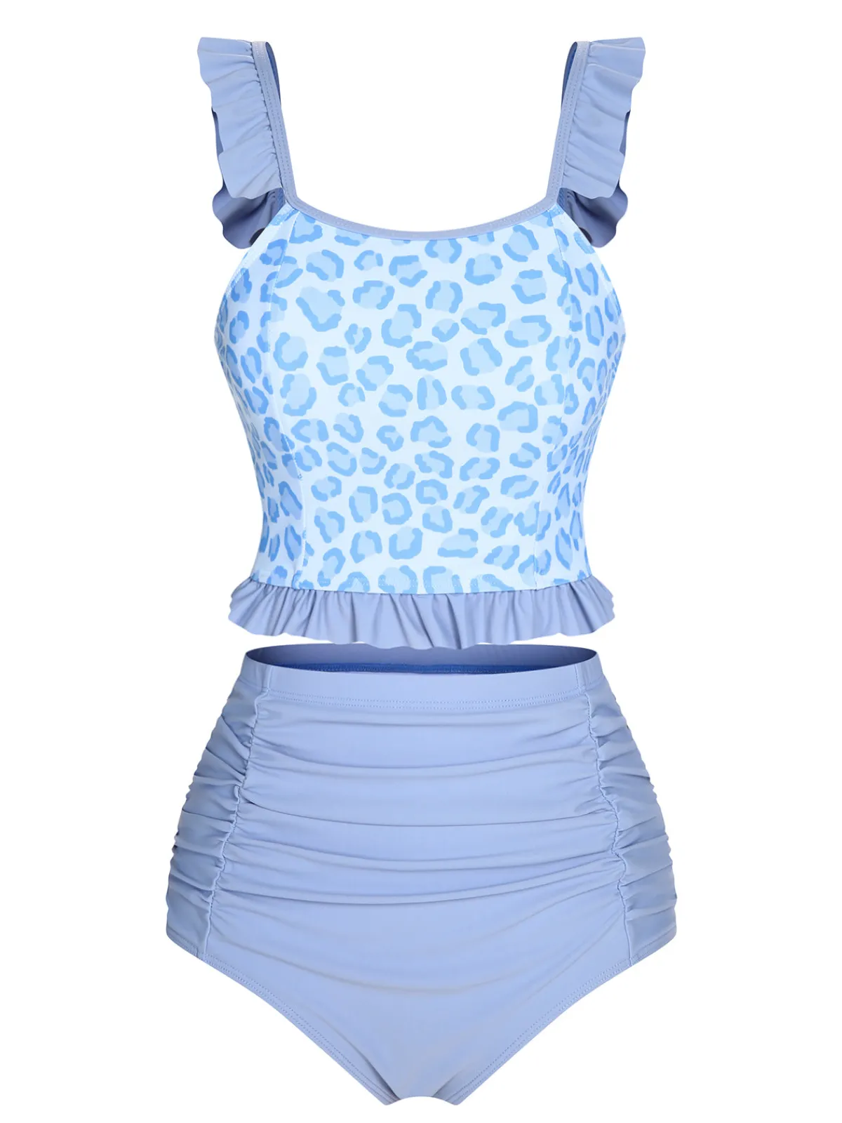 Outlet Retro Stage 2PCS 1940s Leopard Patchwork Swimsuit Blue