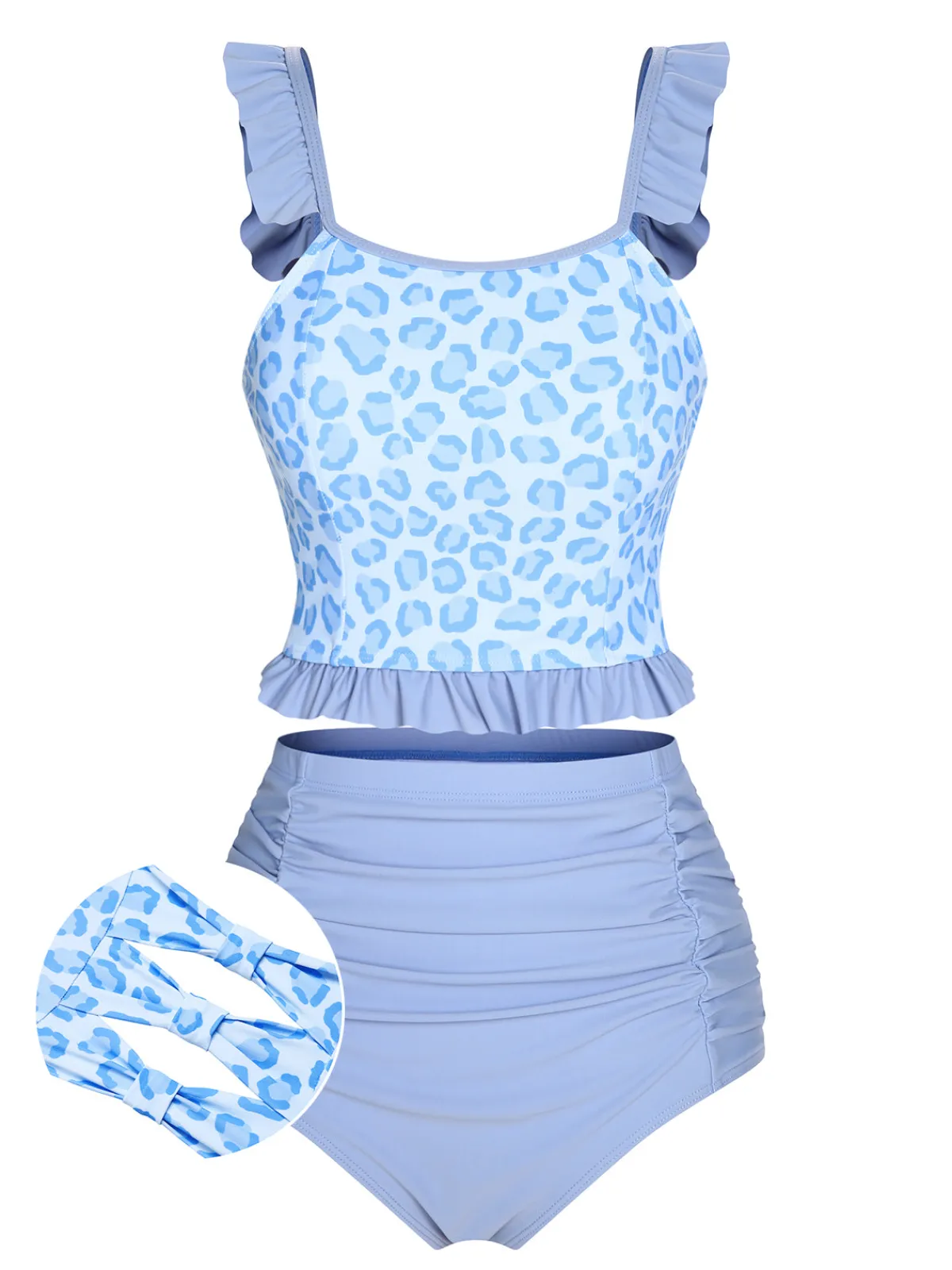 Outlet Retro Stage 2PCS 1940s Leopard Patchwork Swimsuit Blue