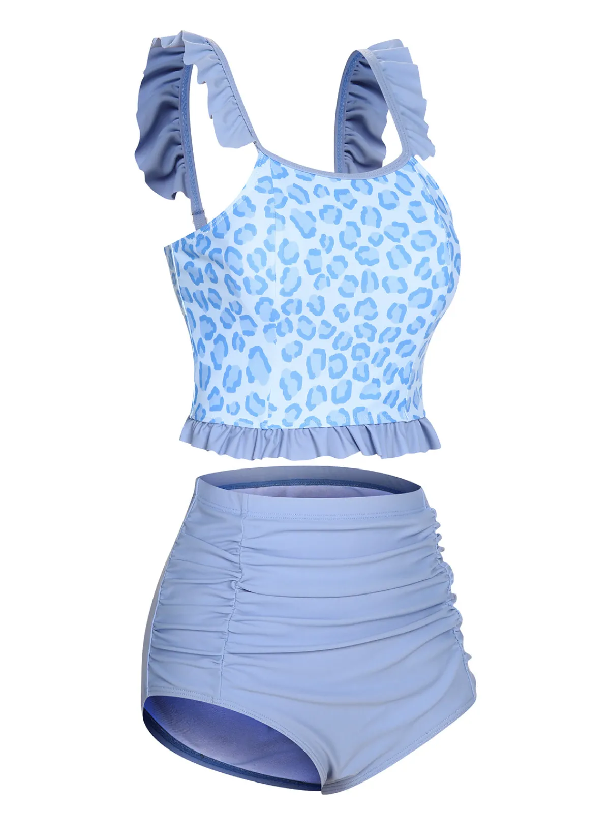 Outlet Retro Stage 2PCS 1940s Leopard Patchwork Swimsuit Blue