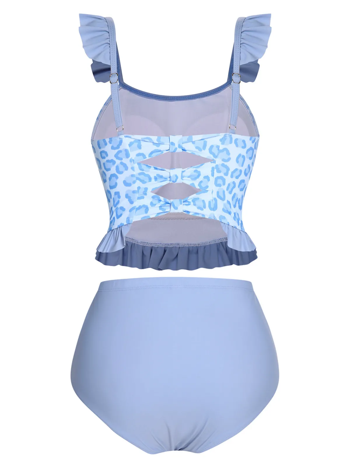 Outlet Retro Stage 2PCS 1940s Leopard Patchwork Swimsuit Blue