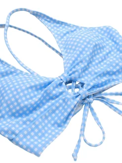 Hot Retro Stage 2PCS 1950s Plaids Swimsuit & Mesh Cover-Up Blue