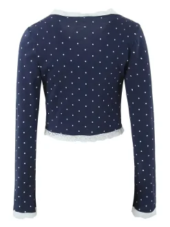 Hot Retro Stage 2PCS Blue 1950s Polka Dots Camisole & Cardigan Dark Blue