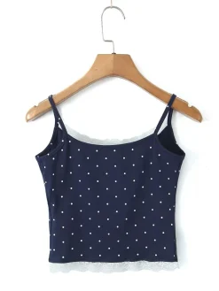 Hot Retro Stage 2PCS Blue 1950s Polka Dots Camisole & Cardigan Dark Blue