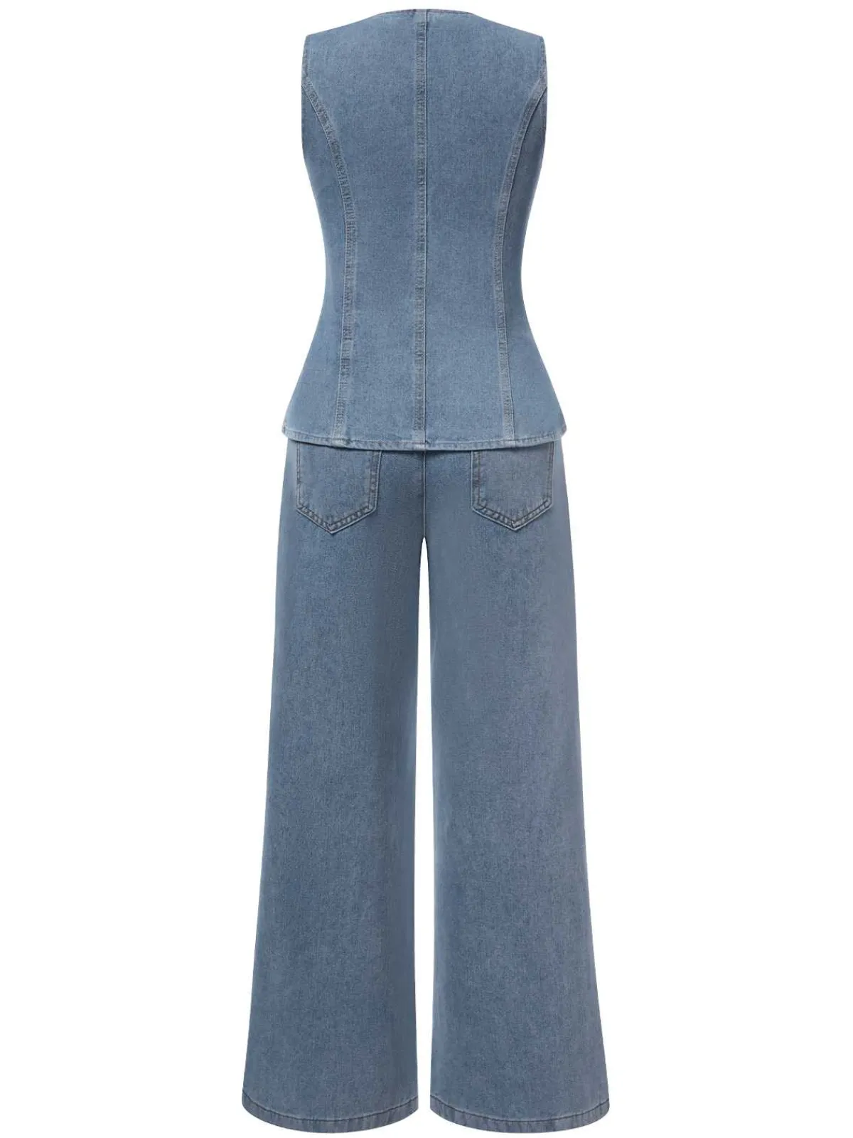 Outlet Retro Stage 2PCS 1940s Sleeveless Vest & Wide-Leg Denim Jeans Blue