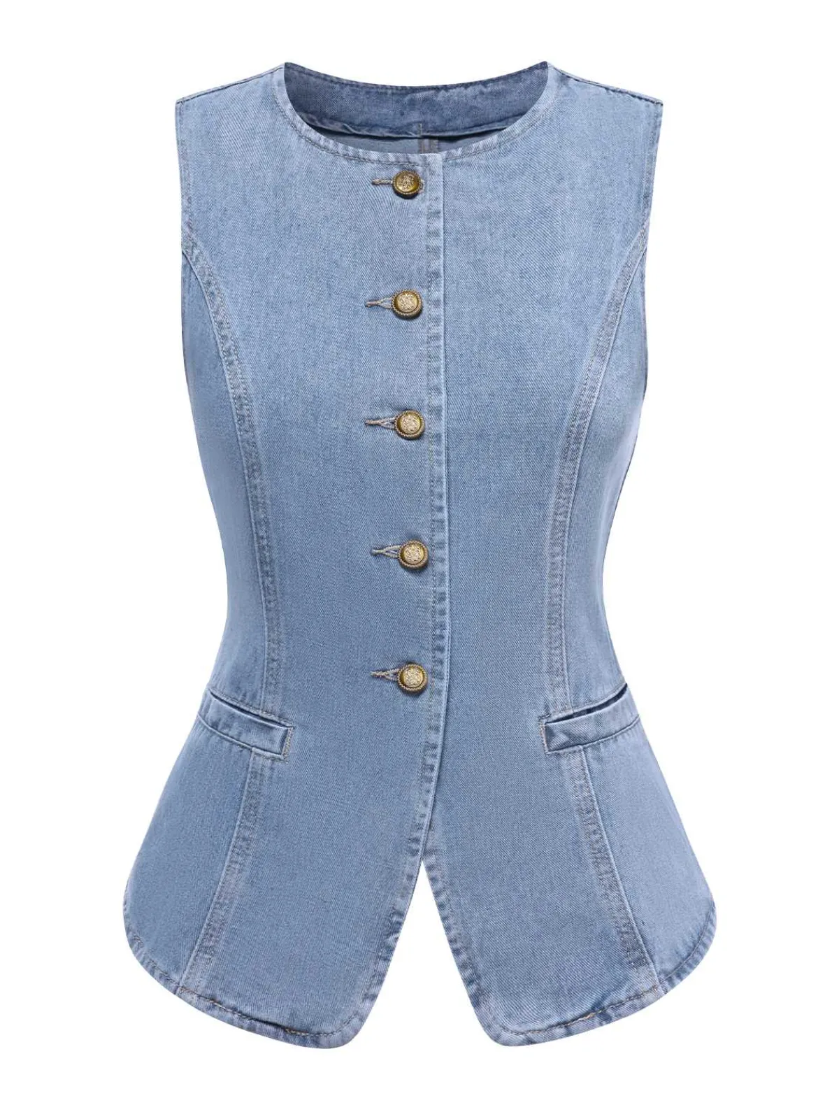 Outlet Retro Stage 2PCS 1940s Sleeveless Vest & Wide-Leg Denim Jeans Blue