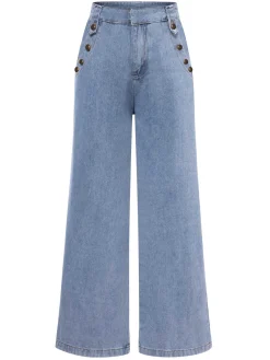 Outlet Retro Stage 2PCS 1940s Sleeveless Vest & Wide-Leg Denim Jeans Blue