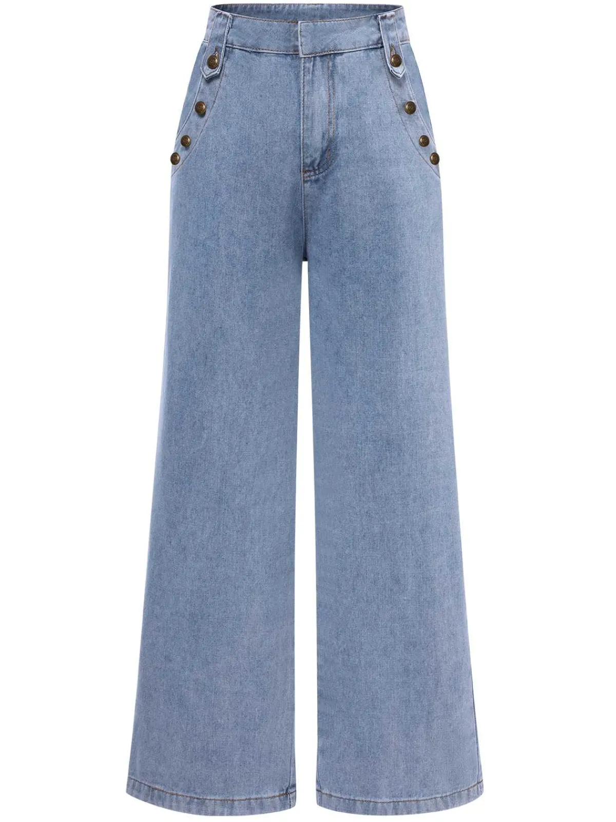 Outlet Retro Stage 2PCS 1940s Sleeveless Vest & Wide-Leg Denim Jeans Blue
